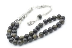Hakiki Doğal Rainbow Obsidyen Taşı Tesbih 8 Mm