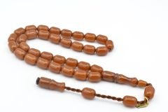 Hakkı Usta İmzalı Kapsül Kesim Koyu Turuncu Sıkma Kehribar Tesbih