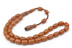 Hakkı Usta İmzalı Kapsül Kesim Koyu Turuncu Sıkma Kehribar Tesbih