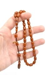 Hakkı Usta İmzalı Kapsül Kesim Koyu Turuncu Sıkma Kehribar Tesbih