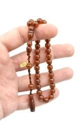 Hakkı Usta İmzalı Küre Bilek Boy Koyu Turuncu Sıkma Kehribar Tesbih