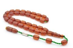 Şükrü Baba İmzalı Kalem İşçilikli Sarı Sıkma Kehribar Tesbih 002