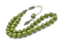 Tilki Kuyruğu Kamçili Küre Kesim Yeşil Sikma Kehribar Tesbih 068