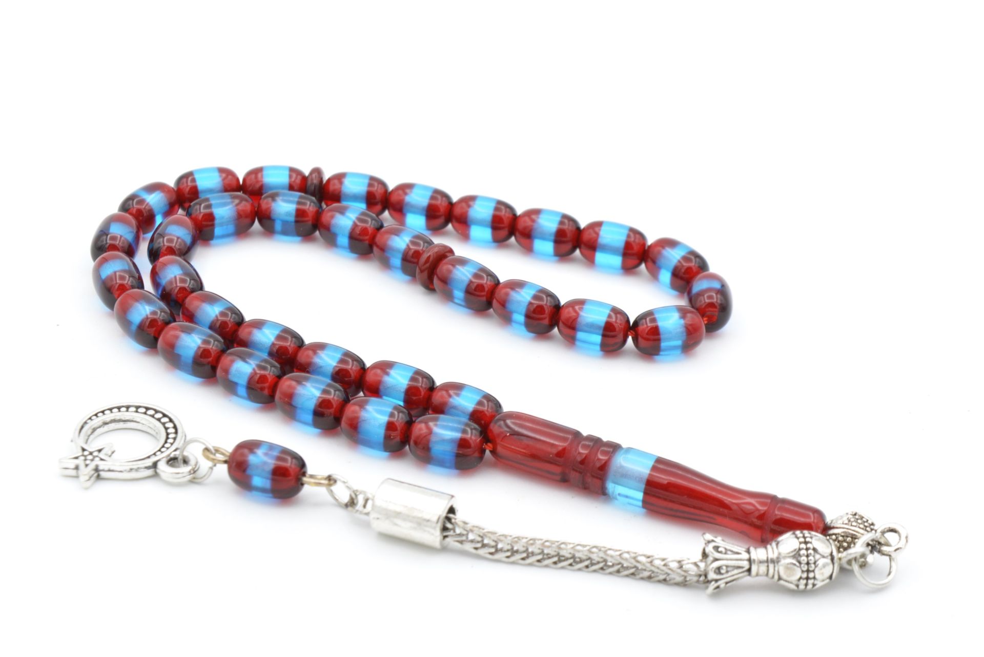 Bilek Boy Bordo Mavi Sürmeli Sıkma Kehribar Tesbih