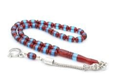 Bilek Boy Bordo Mavi Sürmeli Sıkma Kehribar Tesbih