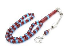 Bilek Boy Bordo Mavi Sürmeli Sıkma Kehribar Tesbih