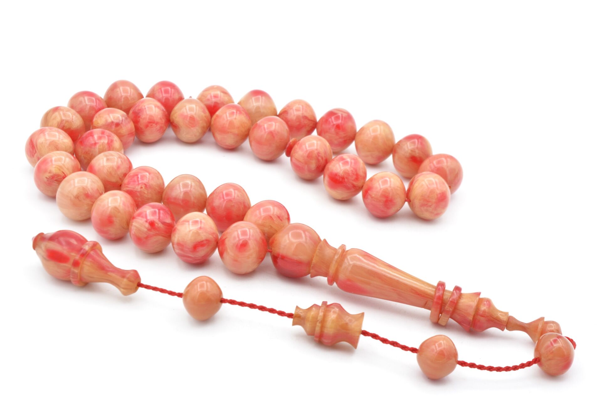 Usta İşi Sistemli Sığırcık Kesim İri Boy Beyaz Pembe Katalin Tesbih