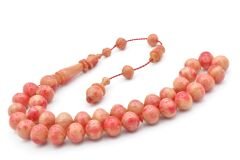 Usta İşi Sistemli Sığırcık Kesim İri Boy Beyaz Pembe Katalin Tesbih