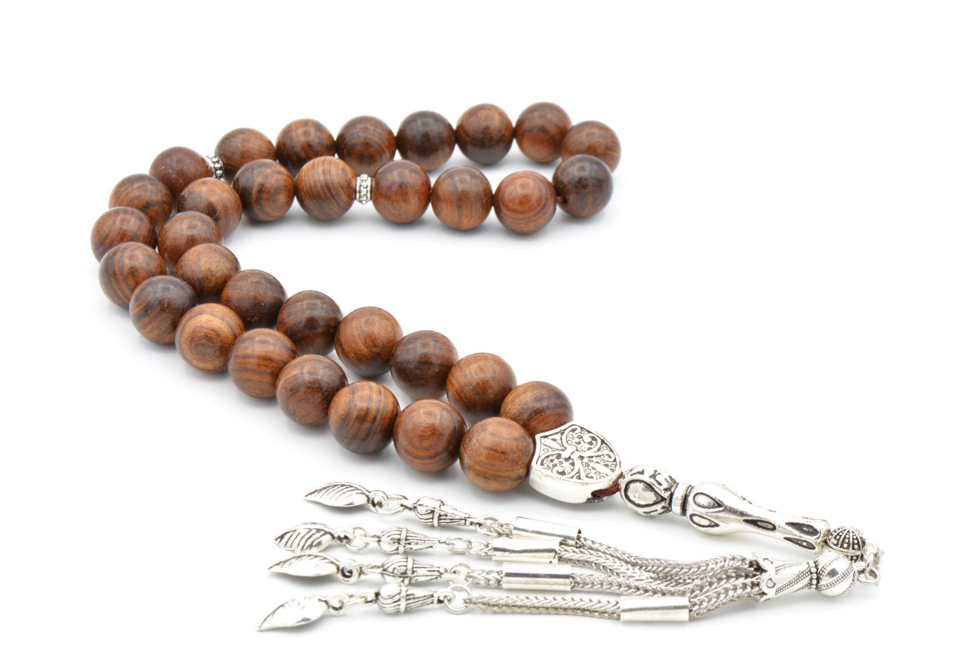 Gümüş Kaplama Püsküllü Küre Kesim Dev Boy Öd Ağacı Tesbih