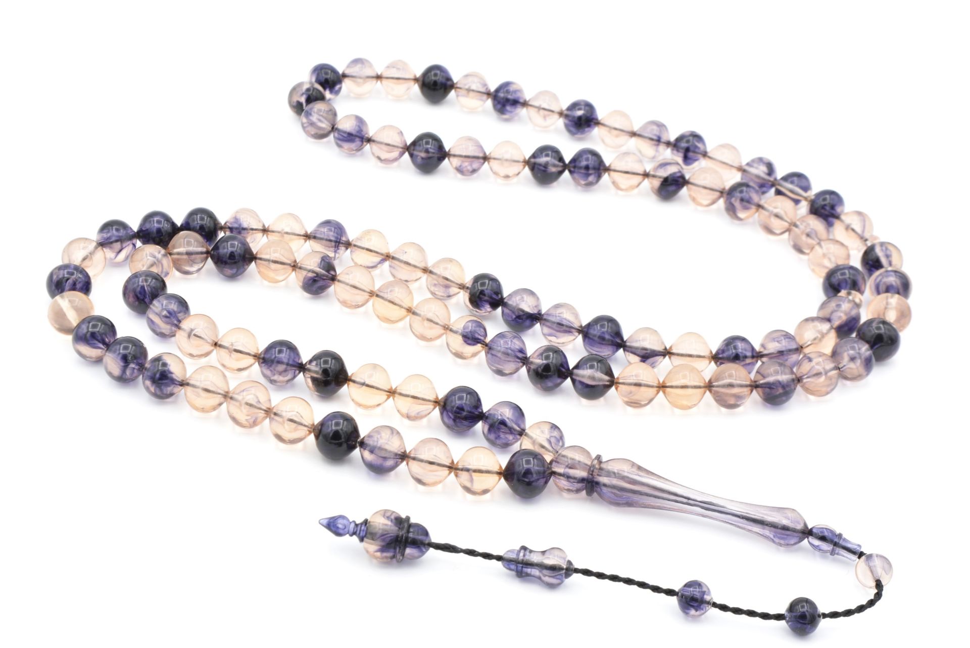 Sistemli Sığırcık Kesim 99 luk Koyu Şeffaf Lacivert Uçak Camı Tesbih