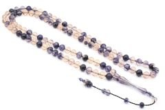 Sistemli Sığırcık Kesim 99 luk Koyu Şeffaf Lacivert Uçak Camı Tesbih