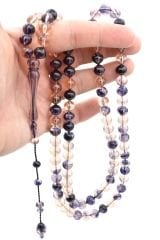 Sistemli Sığırcık Kesim 99 luk Koyu Şeffaf Lacivert Uçak Camı Tesbih