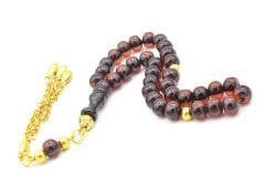 Tekerlek Kesim Bilek Boy Kahverengi Sıkma Kehribar Tesbih