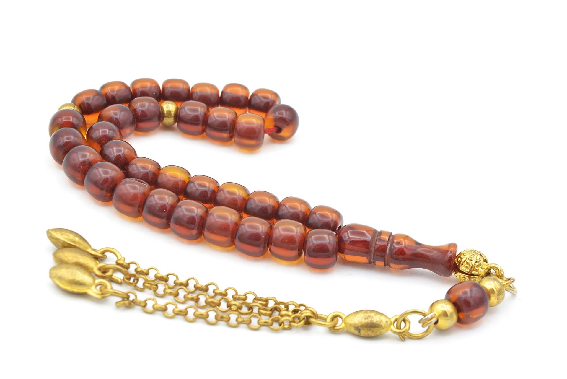 Tekerlek Kesim Bilek Boy Turuncu Sıkma Kehribar Tesbih