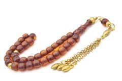 Tekerlek Kesim Bilek Boy Turuncu Sıkma Kehribar Tesbih