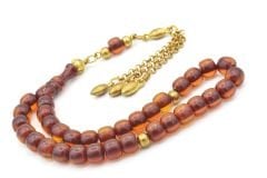 Tekerlek Kesim Bilek Boy Turuncu Sıkma Kehribar Tesbih