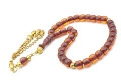 Tekerlek Kesim Bilek Boy Turuncu Sıkma Kehribar Tesbih