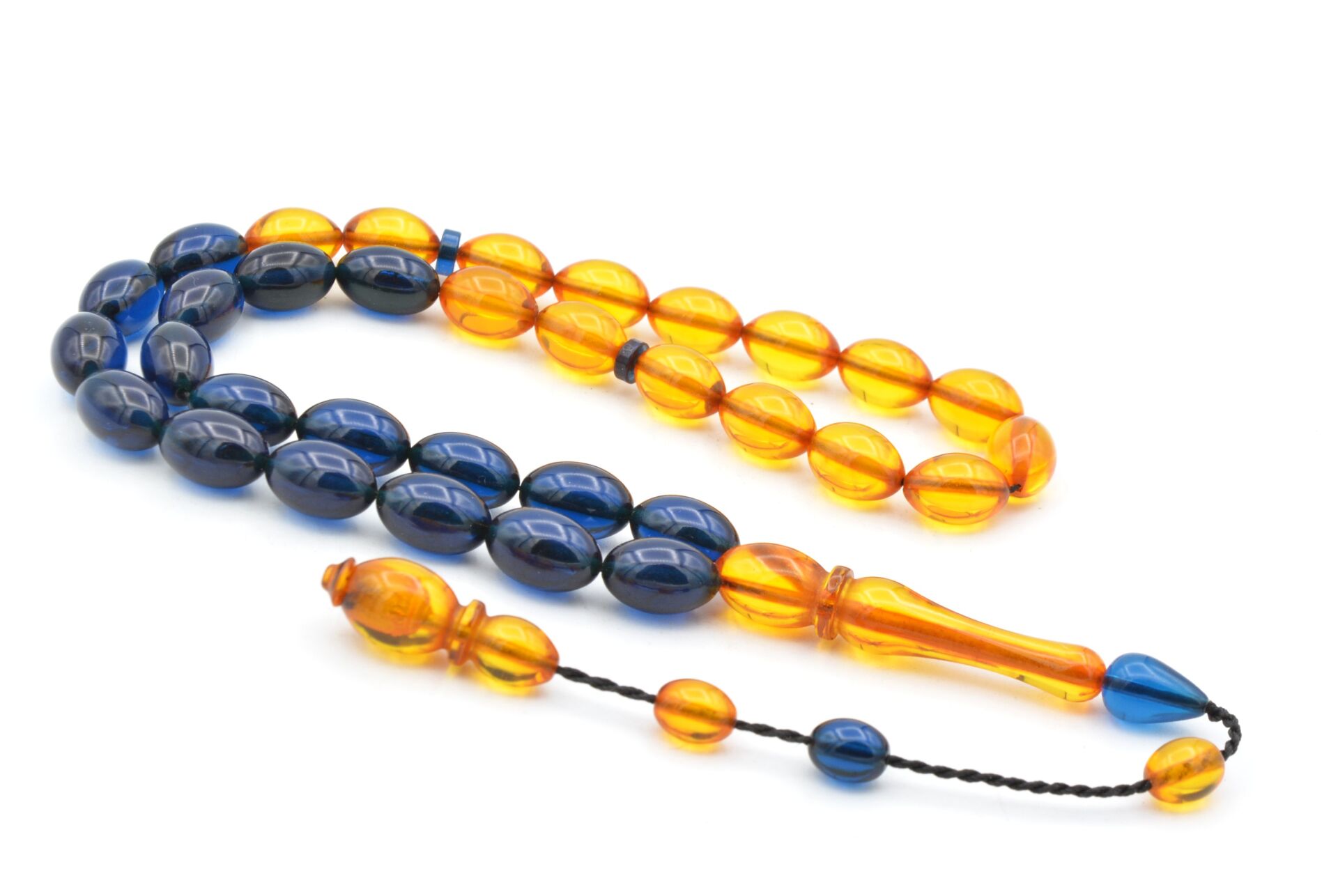 Sistemli Beyzi Kesim Sarı Lacivert Sıkma Kehribar Tesbih