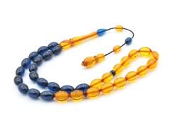 Sistemli Beyzi Kesim Sarı Lacivert Sıkma Kehribar Tesbih