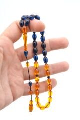 Sistemli Beyzi Kesim Sarı Lacivert Sıkma Kehribar Tesbih