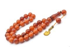 Sistemli Küre Kesim İri Boy Turuncu Sıkma Kehribar Tesbih