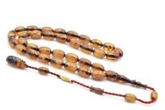 Ahmet Emin İmzalı Badem Kesim Hareli Sarı Sıkma Kehribar Tesbih