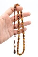 Ahmet Emin İmzalı Badem Kesim Hareli Sarı Sıkma Kehribar Tesbih