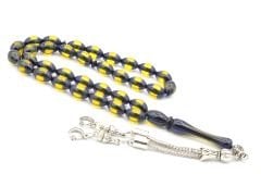 Beyzi Kesim Sarı Lacivert Sürmeli Toz Kehribar Tesbih 002