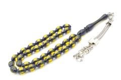 Beyzi Kesim Sarı Lacivert Sürmeli Toz Kehribar Tesbih 002