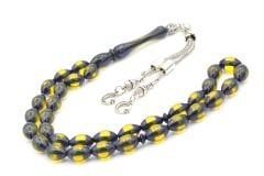 Beyzi Kesim Sarı Lacivert Sürmeli Toz Kehribar Tesbih 002