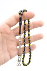 Beyzi Kesim Sarı Lacivert Sürmeli Toz Kehribar Tesbih 002