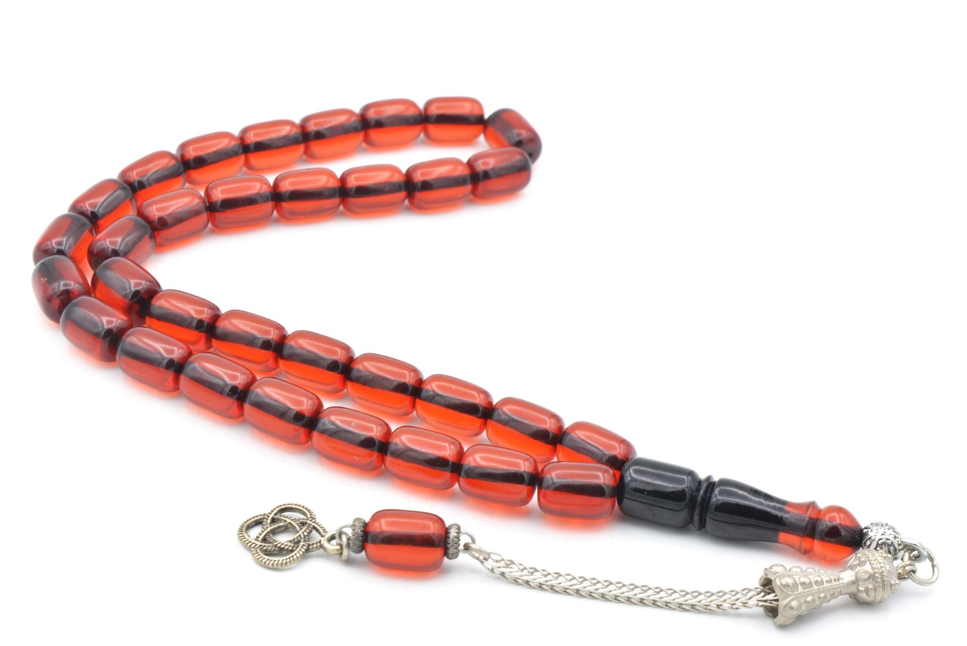 TİLKİ KUYRUĞU KAMÇILI KAPSÜL KESİM KIRMIZI SIKMA KEHRİBAR TESBİH 064