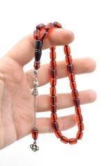 TİLKİ KUYRUĞU KAMÇILI KAPSÜL KESİM KIRMIZI SIKMA KEHRİBAR TESBİH 064