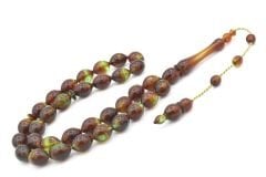 Sistemli Beyzi Kesim Kahverengi Yeşil Toz Pres Kehribar Tesbih