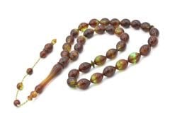 Sistemli Beyzi Kesim Kahverengi Yeşil Toz Pres Kehribar Tesbih