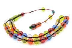 Enes Abdo İmzalı Küre Kesim Rengarenk Sıkma Kehribar Tesbih