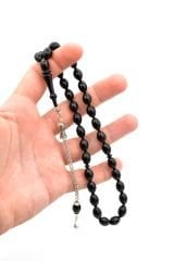 TİLKİ KUYRUĞU KAMÇILI BEYZİ KESİM SİYAH SIKMA KEHRİBAR TESBİH 055