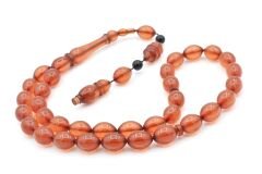 USTA İŞİ SİSTEMLİ TOMBUL BEYZİ KESİM AÇIK TURUNCU SIKMA KEHRİBAR TESBİH 158