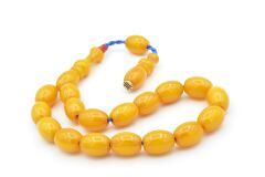 Zeyzun İmzalı Beyzi Koyu Sarı Sıkma Kehribar Efe Maskot Tesbih