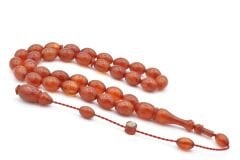 Ahmet Damar İmzalı Hareli Turuncu Sıkma Kehribar Tesbih