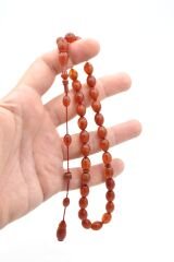 Ahmet Damar İmzalı Hareli Turuncu Sıkma Kehribar Tesbih