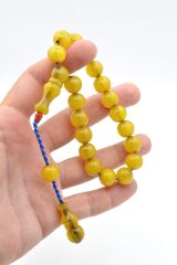 Zeyzun İmzalı Küre Kesim Sarı Sıkma Kehribar Efe Maskot Tesbih