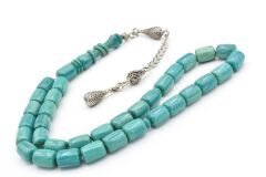 Gümüş Kaplama Kamçılı İmamesi Halkalı Kapsül Kesim Turkuaz Katalin Tesbih