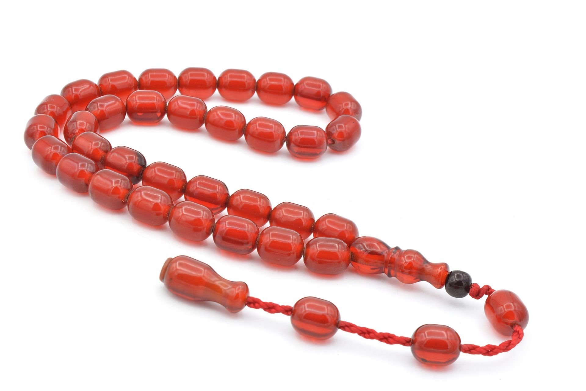 Şükrü Baba Yapımı Fıçı Model Kırmızı Sıkma Kehribar Tesbih