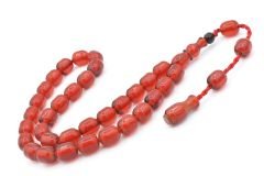 Şükrü Baba Yapımı Fıçı Model Kırmızı Sıkma Kehribar Tesbih