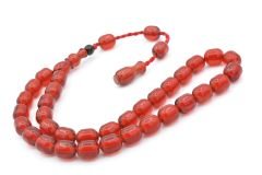 Şükrü Baba Yapımı Fıçı Model Kırmızı Sıkma Kehribar Tesbih