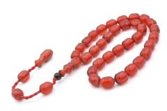 Şükrü Baba Yapımı Fıçı Model Kırmızı Sıkma Kehribar Tesbih