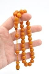 Şükrü Baba Yapımı Küre Model İri Turuncu Sıkma Kehribar Tesbih