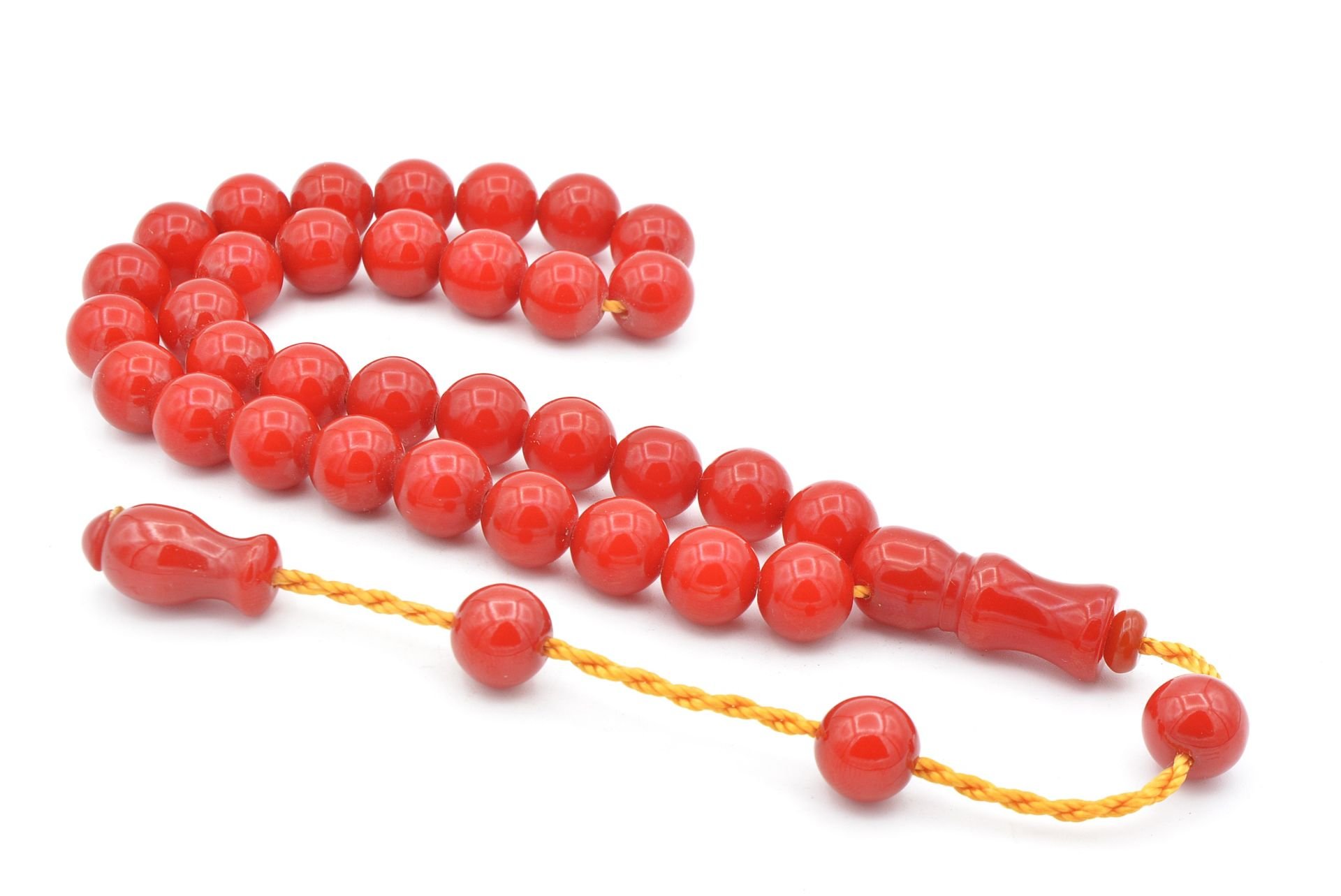 Şükrü Baba Yapımı Küre Model İri Mercan Rengi Sıkma Kehribar Tesbih