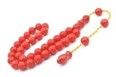 Şükrü Baba Yapımı Küre Model İri Mercan Rengi Sıkma Kehribar Tesbih